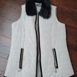 Black and white, fur collar puffer vest